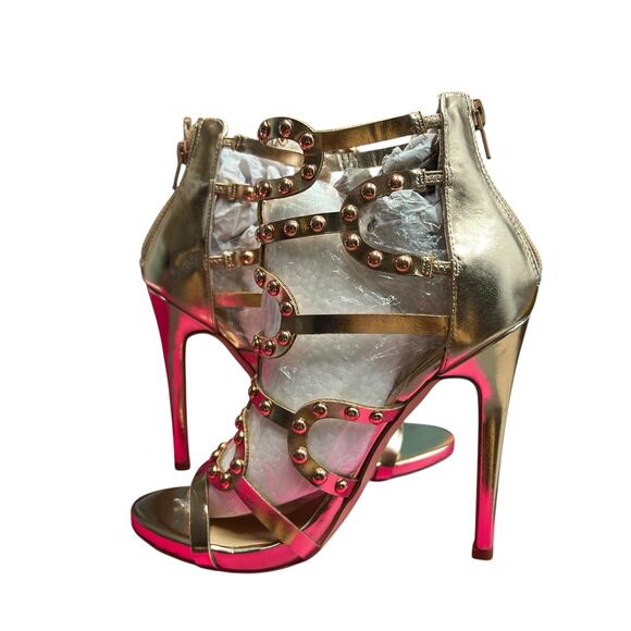 Shoedazzle Strappy Heels Size 5.5 Rose Gold Fairy Princess Party Wedding Guest - Picture 4 of 8